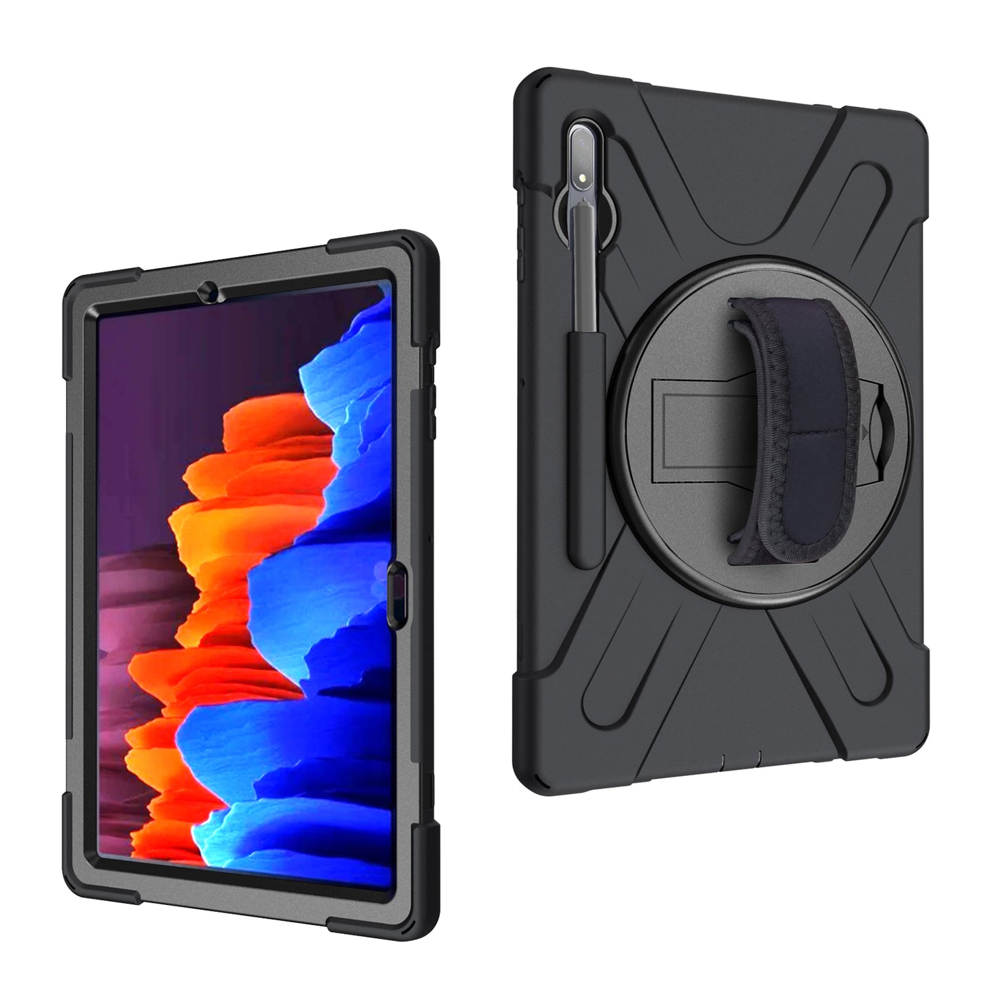 For Samsung Galaxy Tab S7+ / S8+ T970 / X800 / S7FE T730 / S9 + X810 / S9 FE+ X610 360° Swivel Kickstand PC + Silicone Tablet Case - Black