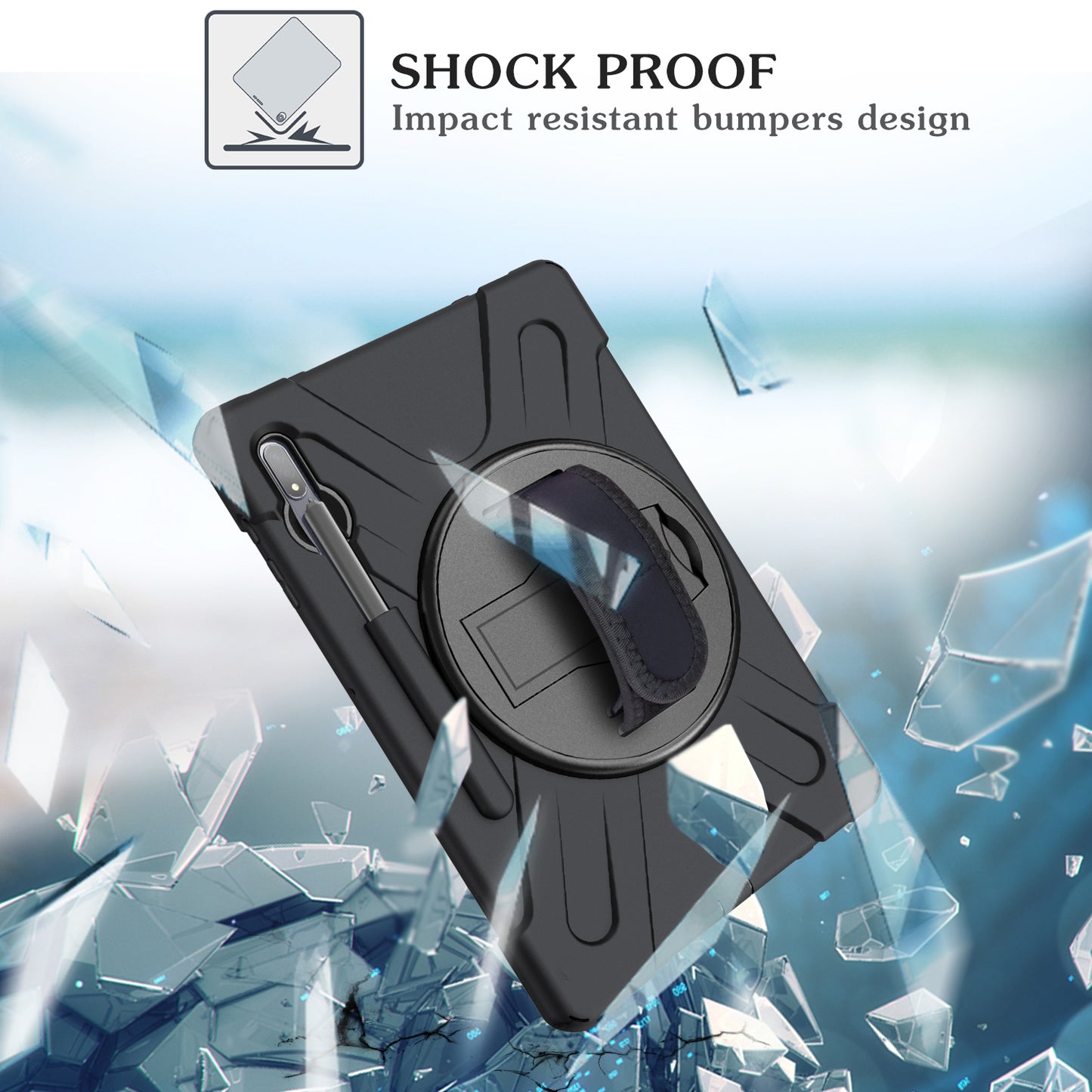 For Samsung Galaxy Tab S7+ / S8+ T970 / X800 / S7FE T730 / S9 + X810 / S9 FE+ X610 360° Swivel Kickstand PC + Silicone Tablet Case - Black