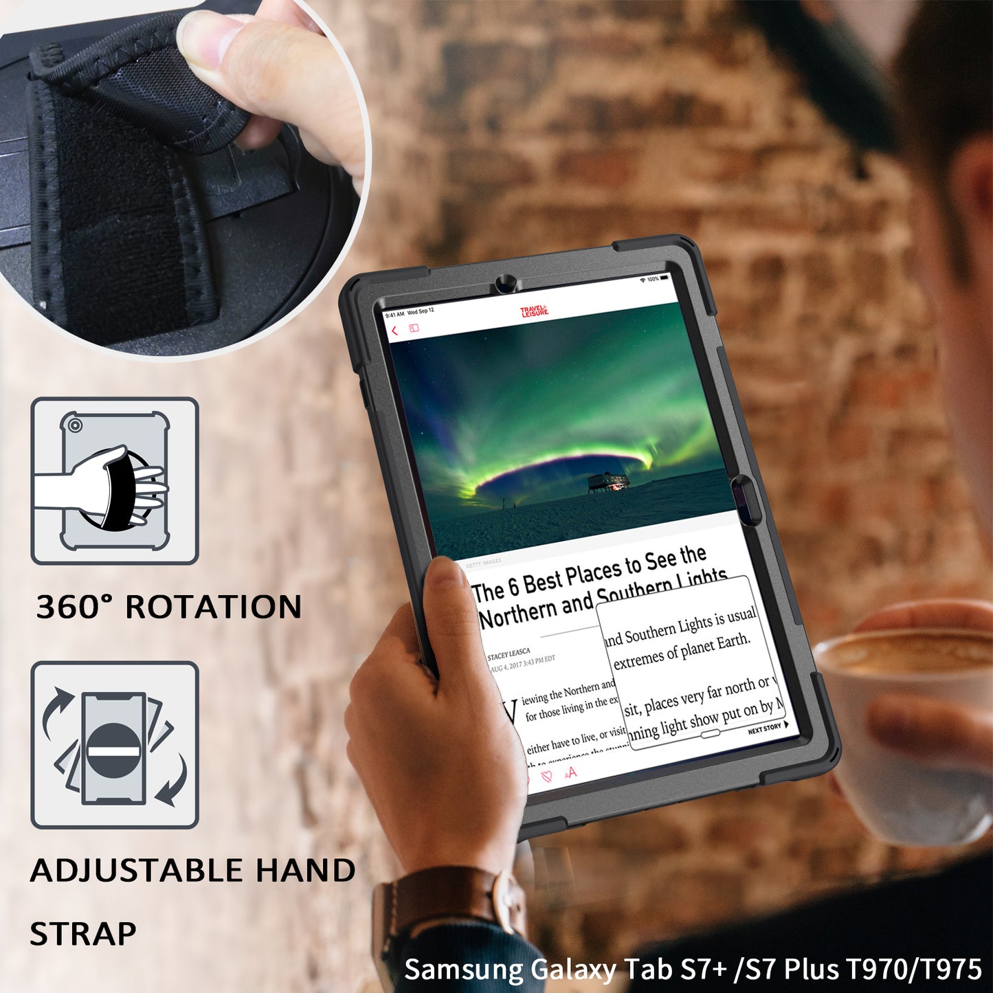 For Samsung Galaxy Tab S7+ / S8+ T970 / X800 / S7FE T730 / S9 + X810 / S9 FE+ X610 360° Swivel Kickstand PC + Silicone Tablet Case - Black