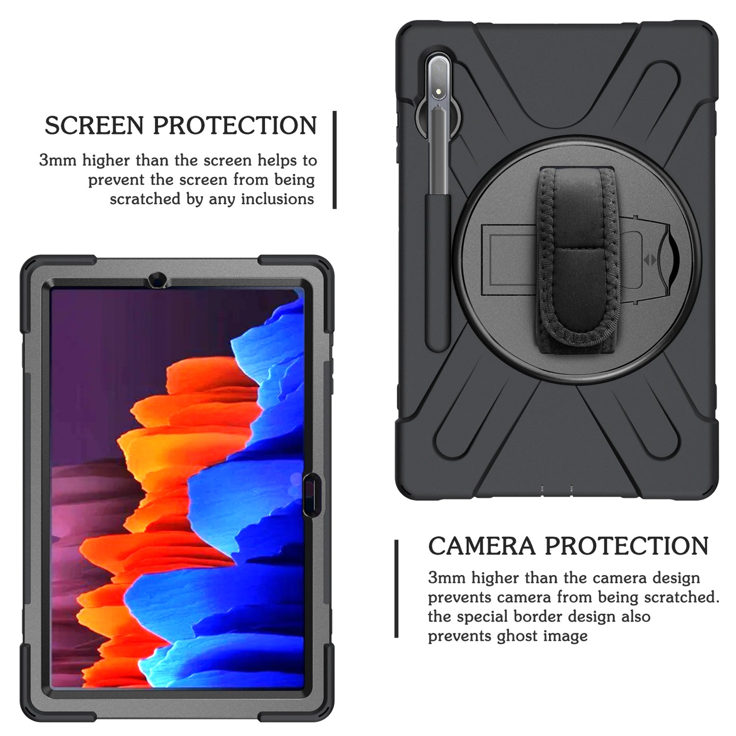 For Samsung Galaxy Tab S7+ / S8+ T970 / X800 / S7FE T730 / S9 + X810 / S9 FE+ X610 360° Swivel Kickstand PC + Silicone Tablet Case - Black