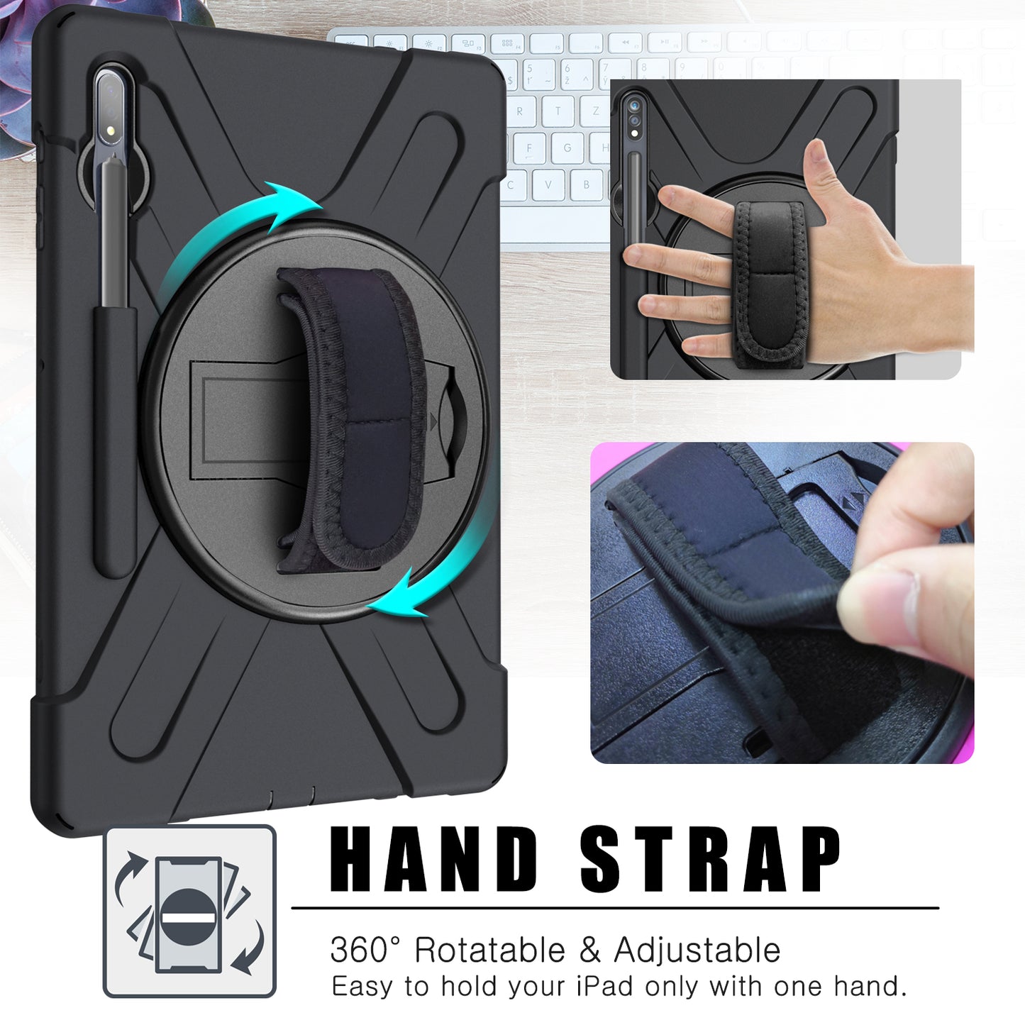 For Samsung Galaxy Tab S7+ / S8+ T970 / X800 / S7FE T730 / S9 + X810 / S9 FE+ X610 360° Swivel Kickstand PC + Silicone Tablet Case - Black