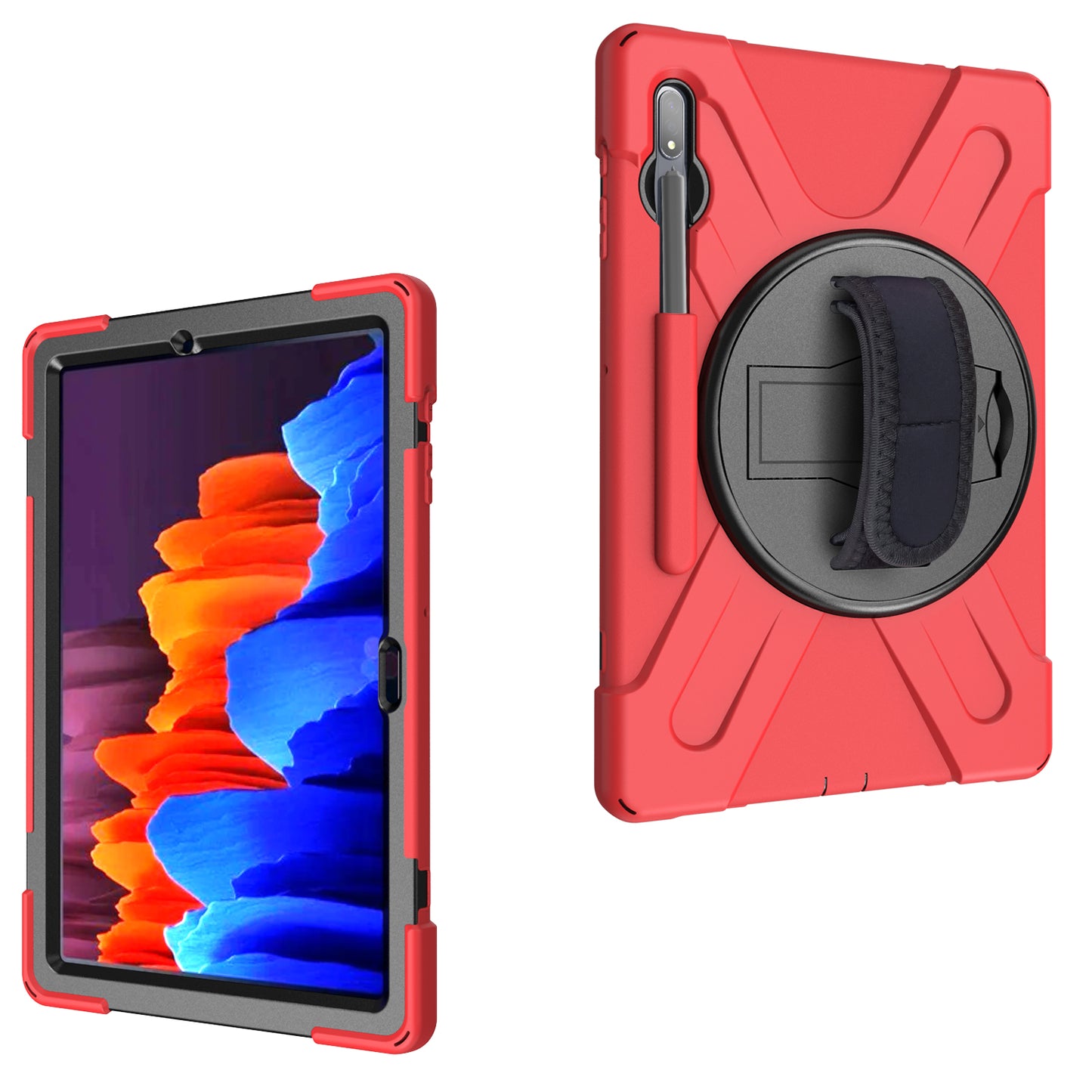 For Samsung Galaxy Tab S7+ / S8+ T970 / X800 / S7FE T730 / S9 + X810 / S9 FE+ X610 360° Swivel Kickstand PC + Silicone Tablet Case - Red