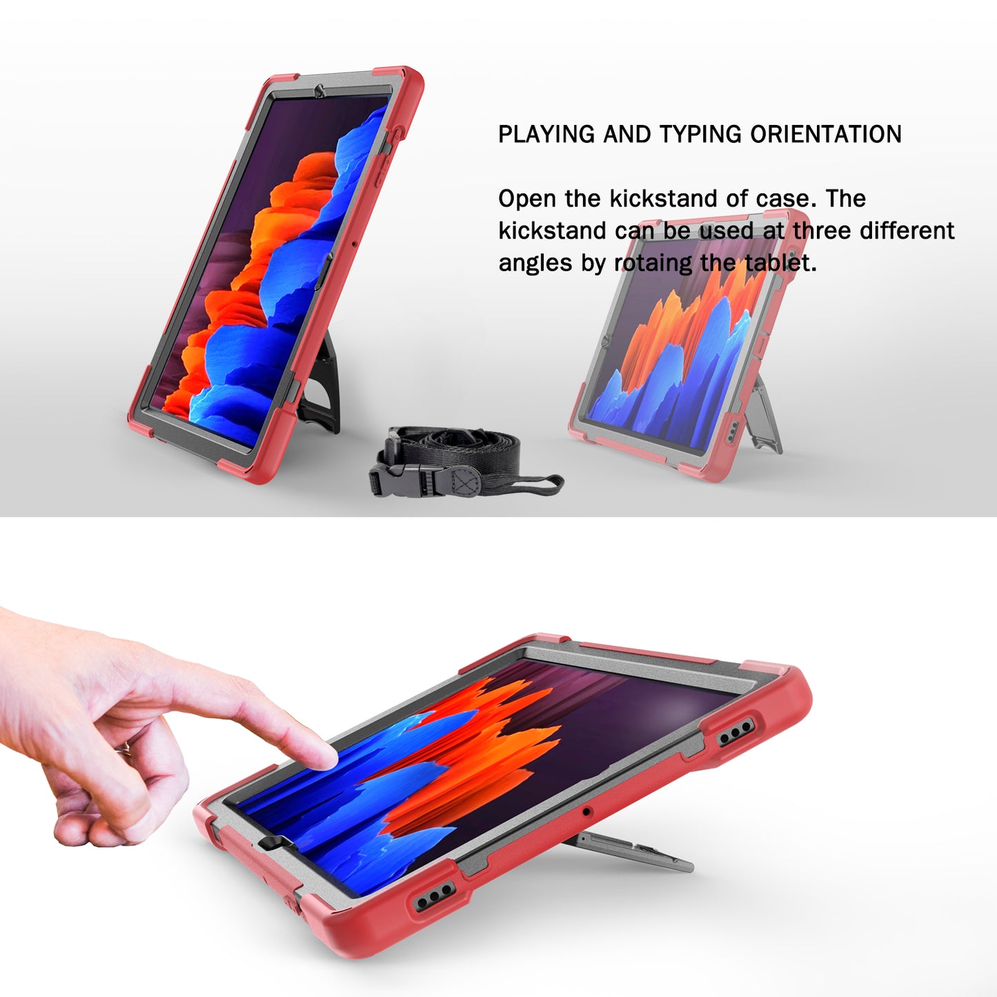 For Samsung Galaxy Tab S7+ / S8+ T970 / X800 / S7FE T730 / S9 + X810 / S9 FE+ X610 360° Swivel Kickstand PC + Silicone Tablet Case - Red