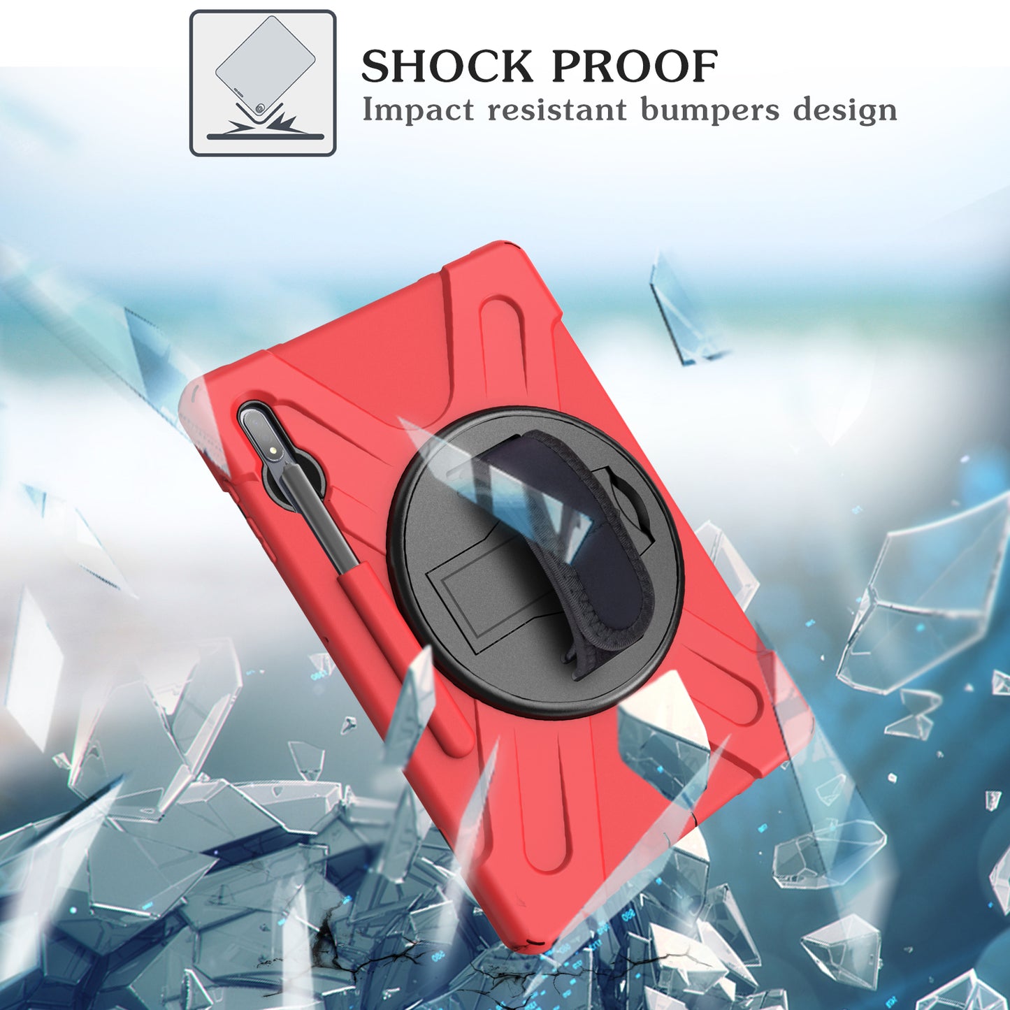 For Samsung Galaxy Tab S7+ / S8+ T970 / X800 / S7FE T730 / S9 + X810 / S9 FE+ X610 360° Swivel Kickstand PC + Silicone Tablet Case - Red