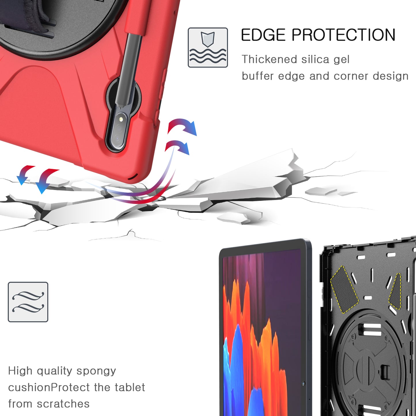 For Samsung Galaxy Tab S7+ / S8+ T970 / X800 / S7FE T730 / S9 + X810 / S9 FE+ X610 360° Swivel Kickstand PC + Silicone Tablet Case - Red