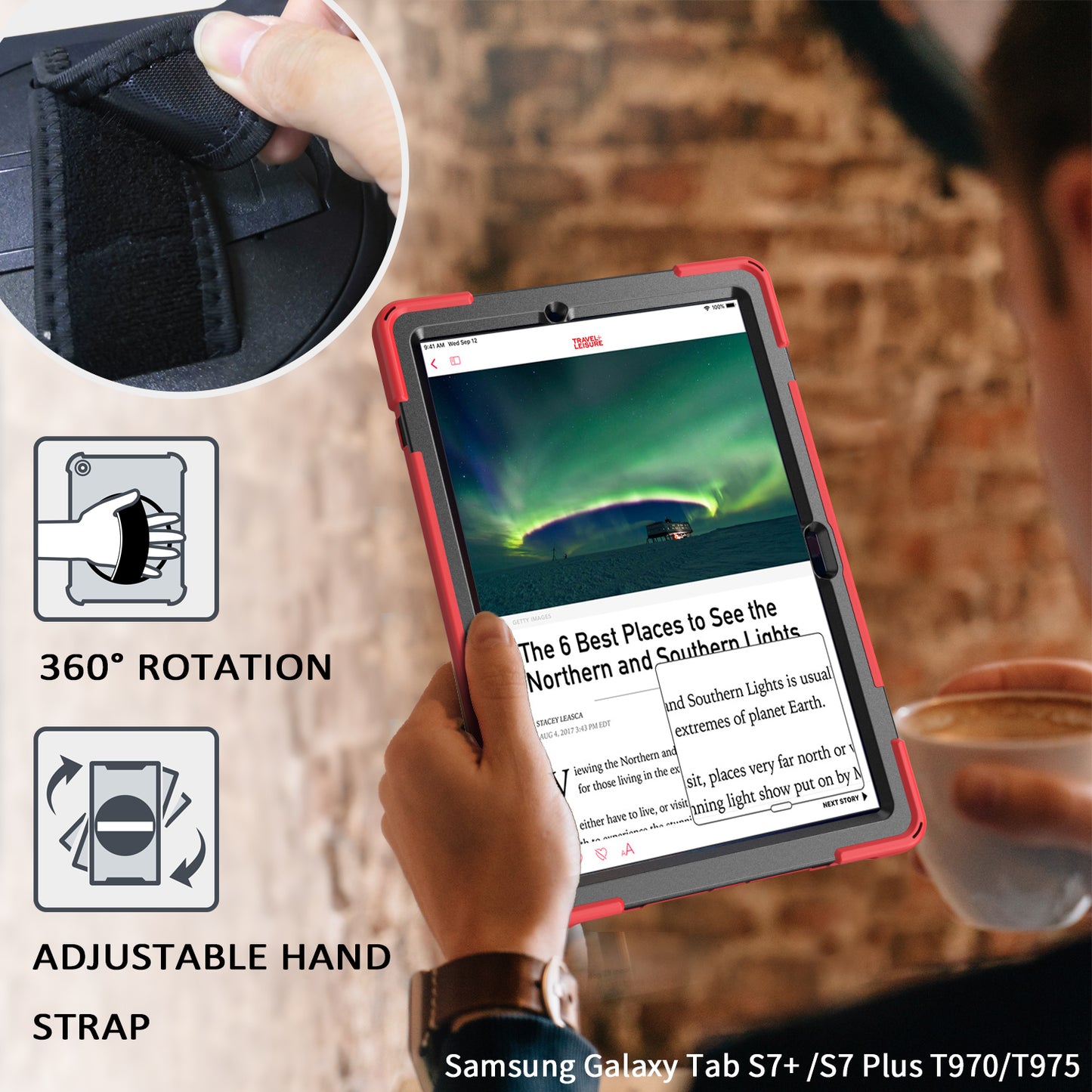 For Samsung Galaxy Tab S7+ / S8+ T970 / X800 / S7FE T730 / S9 + X810 / S9 FE+ X610 360° Swivel Kickstand PC + Silicone Tablet Case - Red