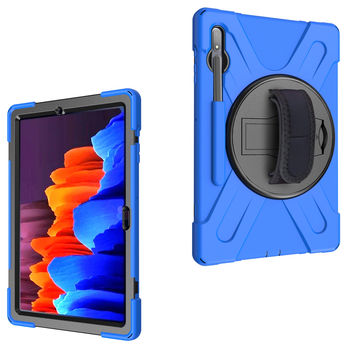 For Samsung Galaxy Tab S7+ / S8+ T970 / X800 / S7FE T730 / S9 + X810 / S9 FE+ X610 360° Swivel Kickstand PC + Silicone Tablet Case - Blue