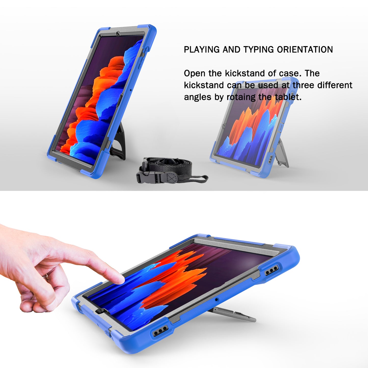 For Samsung Galaxy Tab S7+ / S8+ T970 / X800 / S7FE T730 / S9 + X810 / S9 FE+ X610 360° Swivel Kickstand PC + Silicone Tablet Case - Blue