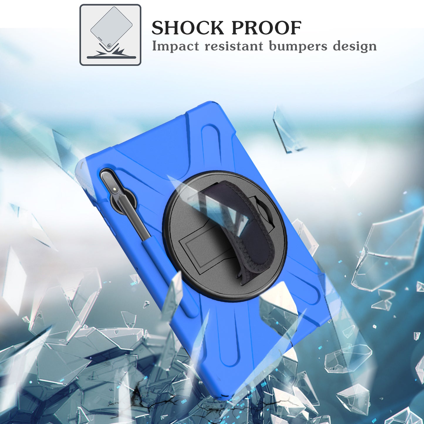 For Samsung Galaxy Tab S7+ / S8+ T970 / X800 / S7FE T730 / S9 + X810 / S9 FE+ X610 360° Swivel Kickstand PC + Silicone Tablet Case - Blue