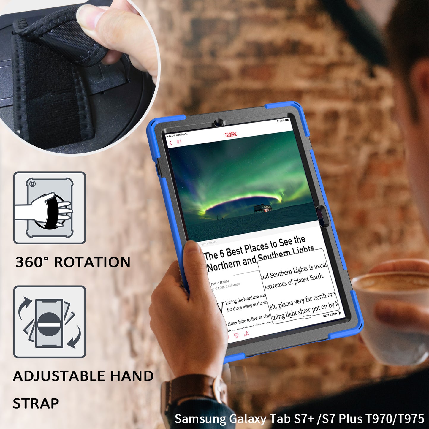 For Samsung Galaxy Tab S7+ / S8+ T970 / X800 / S7FE T730 / S9 + X810 / S9 FE+ X610 360° Swivel Kickstand PC + Silicone Tablet Case - Blue