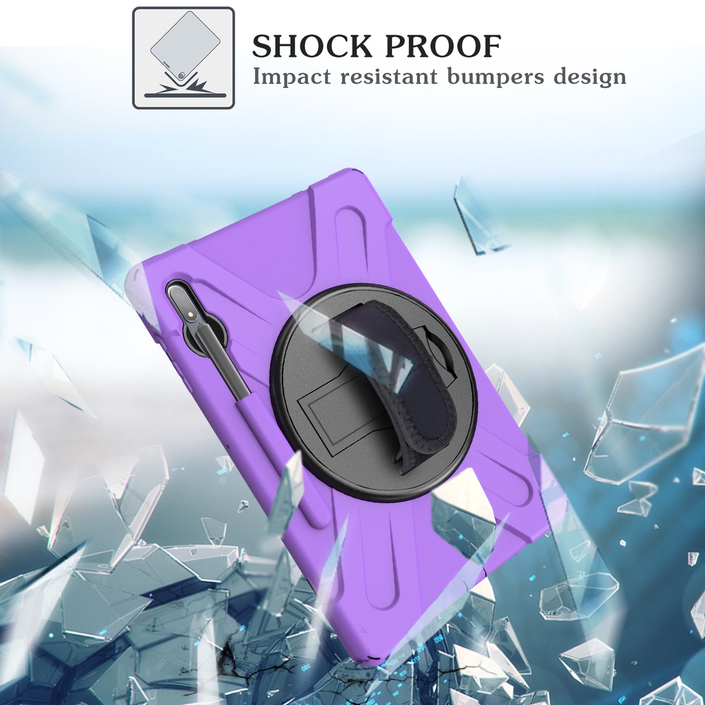 For Samsung Galaxy Tab S7+ / S8+ T970 / X800 / S7FE T730 / S9 + X810 / S9 FE+ X610 360° Swivel Kickstand PC + Silicone Tablet Case - Purple