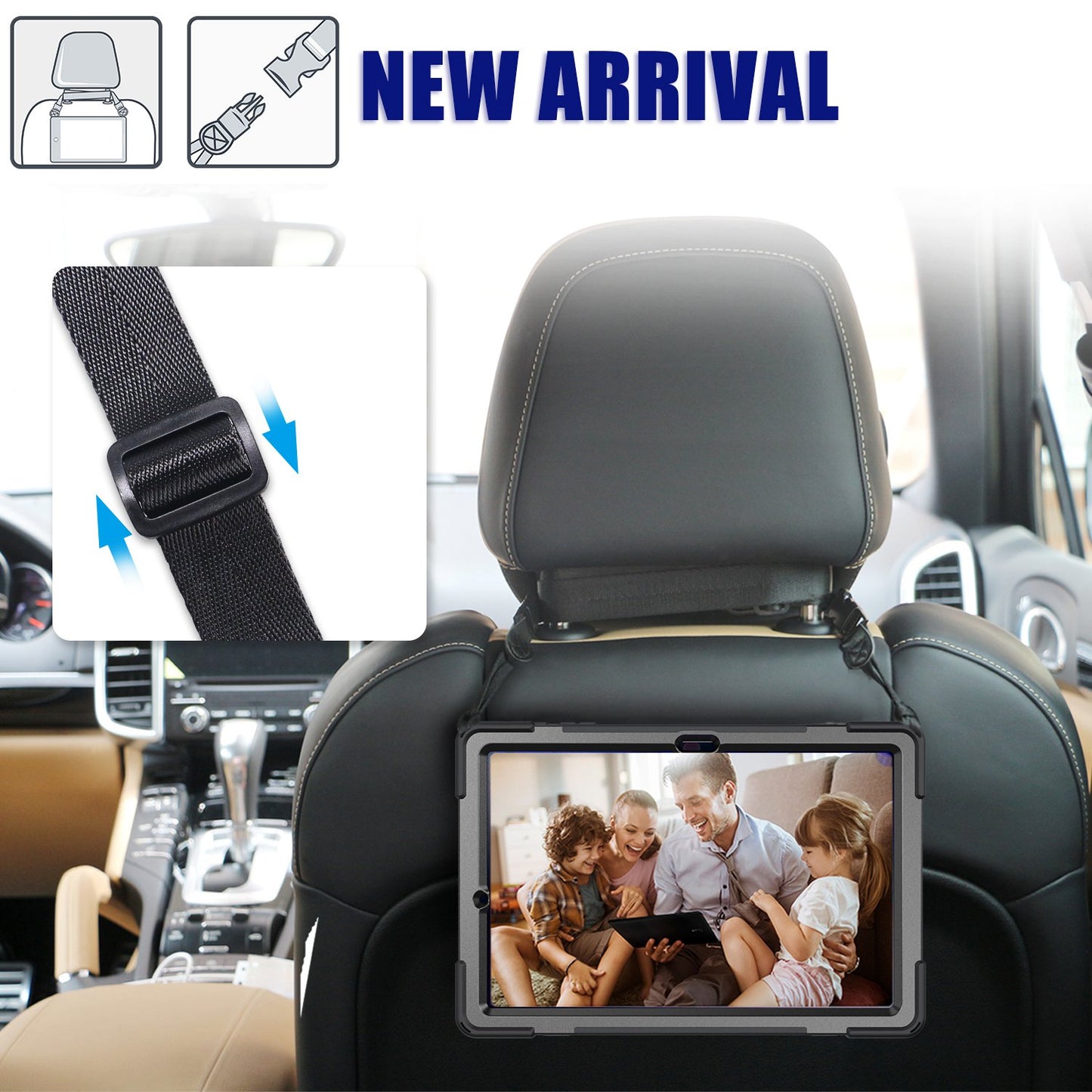 For Samsung Galaxy Tab S7+ / S8+ T970 / X800 / S7 FE T730 / S9+ X810 / S9 FE+ X610 Kickstand PC + Silicone Tablet Case with Shoulder Strap - Black