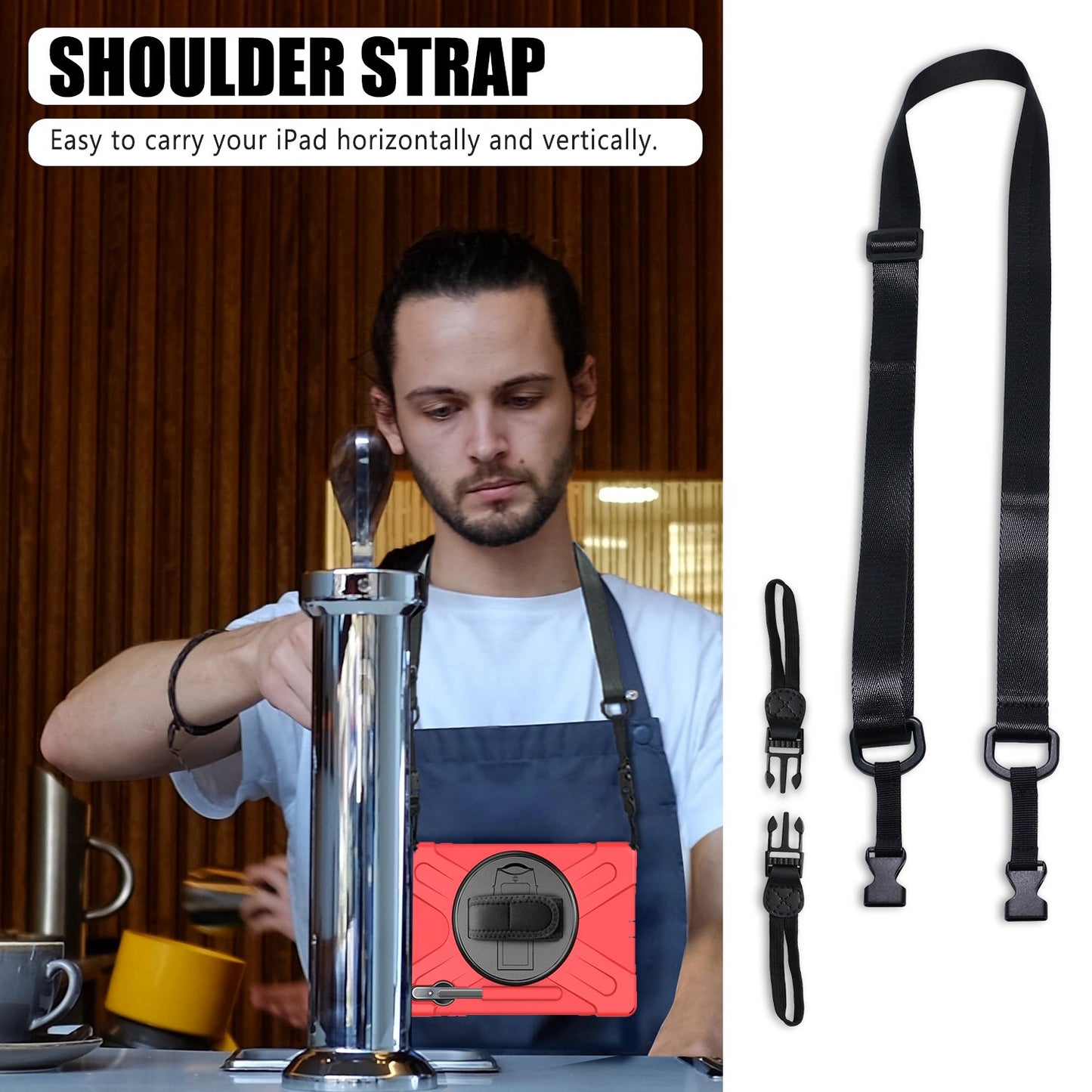 For Samsung Galaxy Tab S7+ / S8+ T970 / X800 / S7 FE T730 / S9+ X810 / S9 FE+ X610 Kickstand PC + Silicone Tablet Case with Shoulder Strap - Red