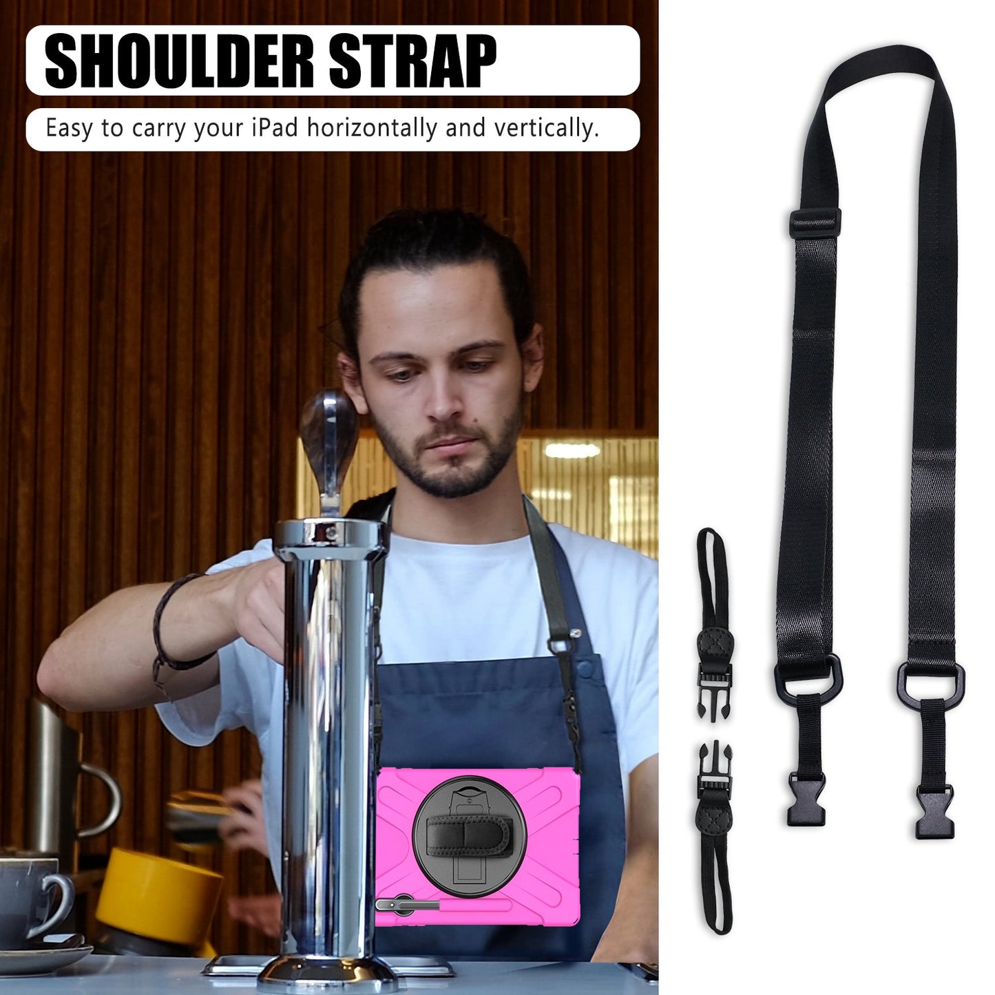 For Samsung Galaxy Tab S7+ / S8+ T970 / X800 / S7 FE T730 / S9+ X810 / S9 FE+ X610 Kickstand PC + Silicone Tablet Case with Shoulder Strap - Rose