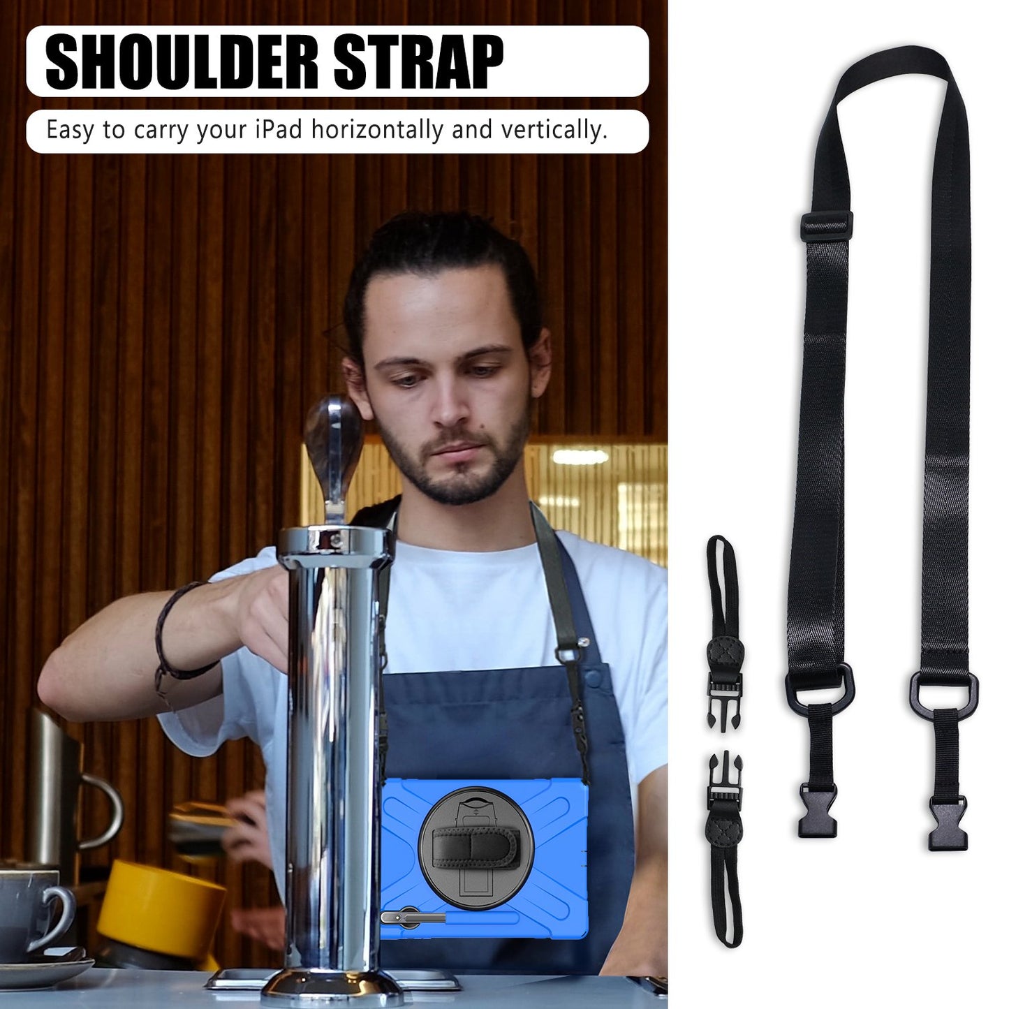 For Samsung Galaxy Tab S7+ / S8+ T970 / X800 / S7 FE T730 / S9+ X810 / S9 FE+ X610 Kickstand PC + Silicone Tablet Case with Shoulder Strap - Blue