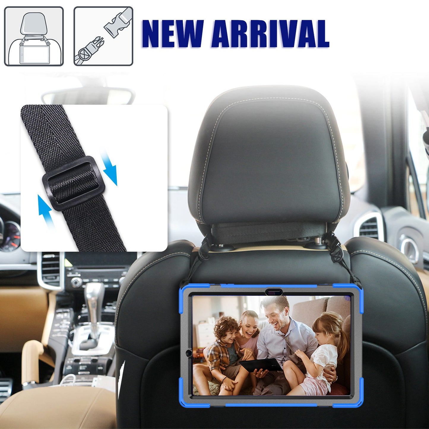 For Samsung Galaxy Tab S7+ / S8+ T970 / X800 / S7 FE T730 / S9+ X810 / S9 FE+ X610 Kickstand PC + Silicone Tablet Case with Shoulder Strap - Blue