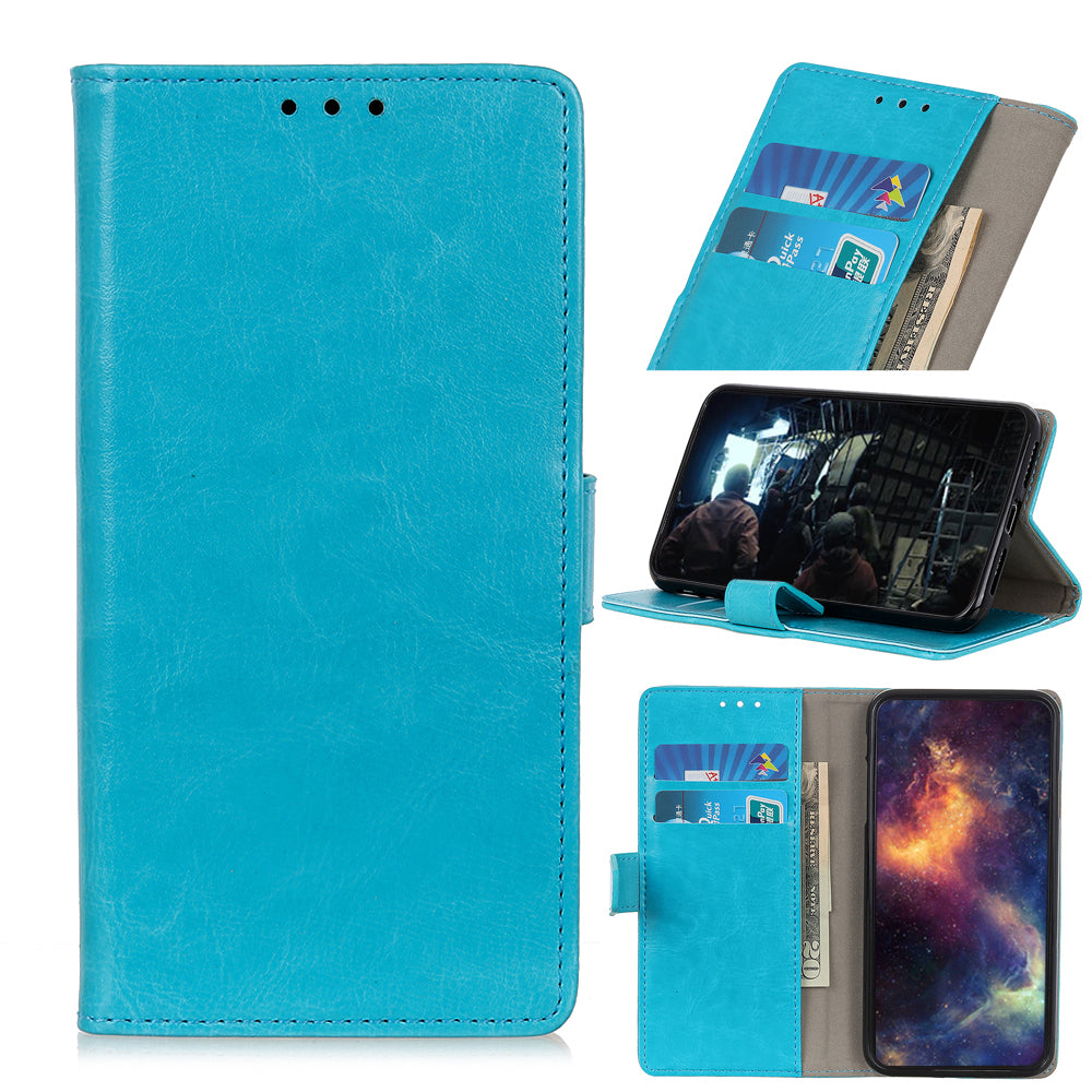 Crazy Horse Wallet Stand Leather Shell for Samsung Galaxy S20 Fan Edition - Blue