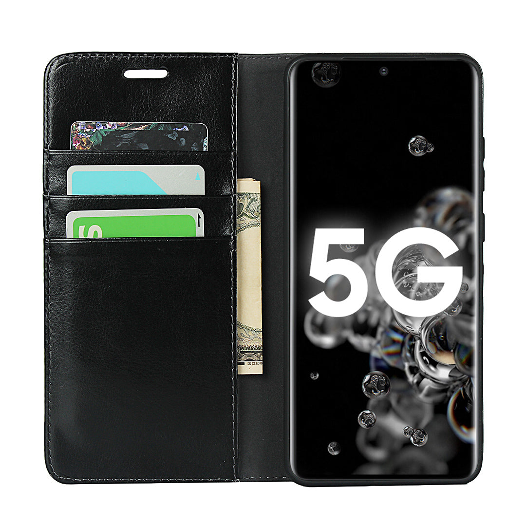 Crazy Horse Genuine Leather Wallet Case for Samsung Galaxy S20 Ultra - Black