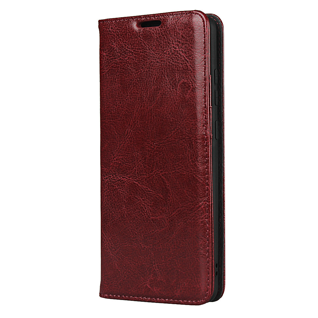 Crazy Horse Genuine Leather Wallet Case for Samsung Galaxy S20 Ultra - Red