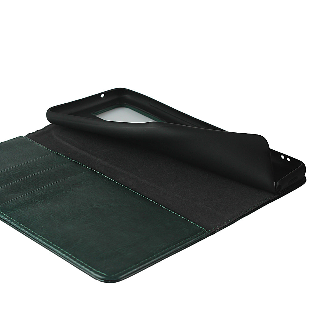 Crazy Horse Genuine Leather Wallet Case for Samsung Galaxy S20 Ultra - Blackish Green