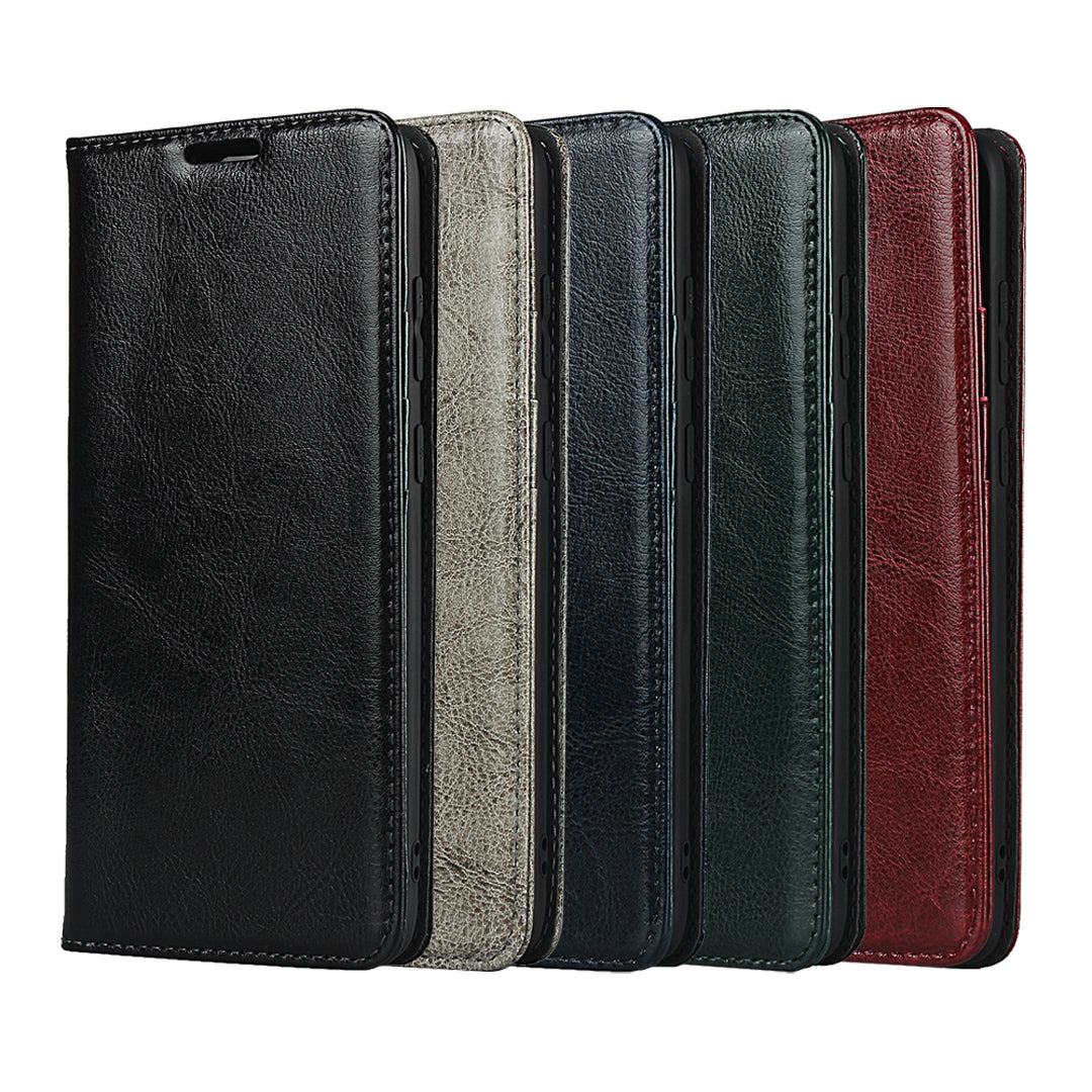 Crazy Horse Genuine Leather Wallet Shell Case for Samsung Galaxy S20 Plus/S20 Plus 5G - Black