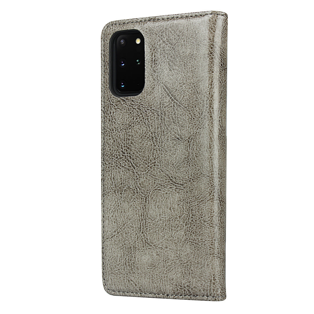 Crazy Horse Genuine Leather Wallet Shell Case for Samsung Galaxy S20 Plus/S20 Plus 5G - Grey