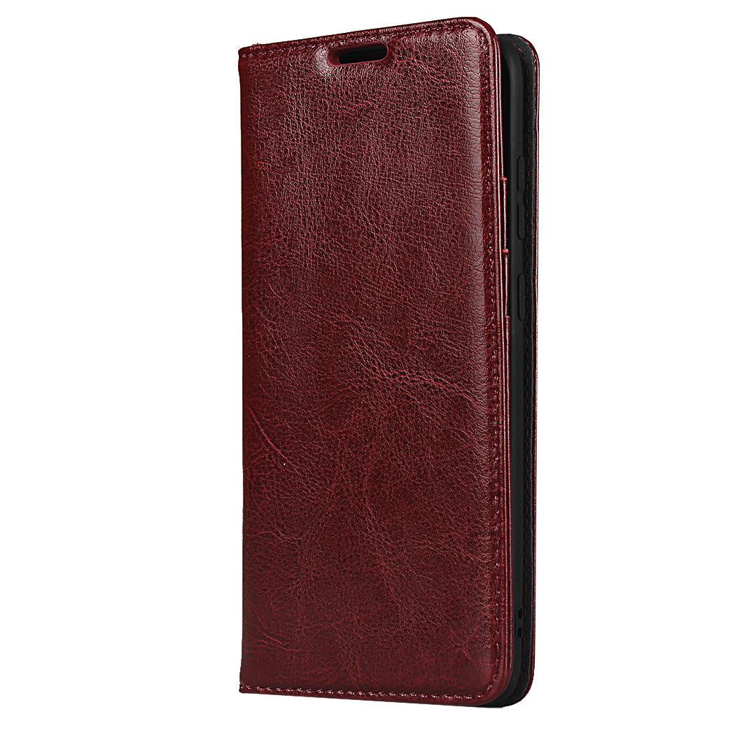 Crazy Horse Genuine Leather Wallet Shell Case for Samsung Galaxy S20 Plus/S20 Plus 5G - Red