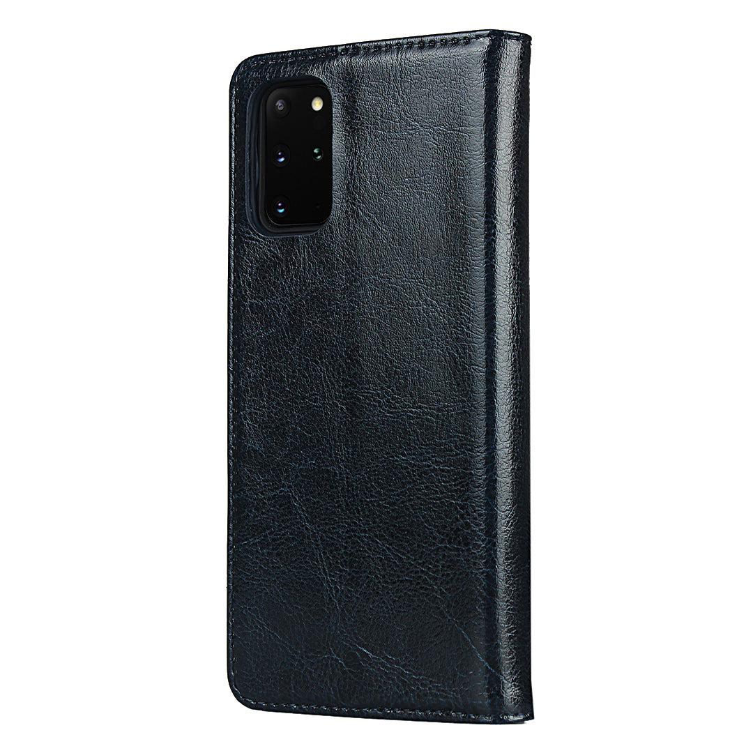 Crazy Horse Genuine Leather Wallet Shell Case for Samsung Galaxy S20 Plus/S20 Plus 5G - Blue