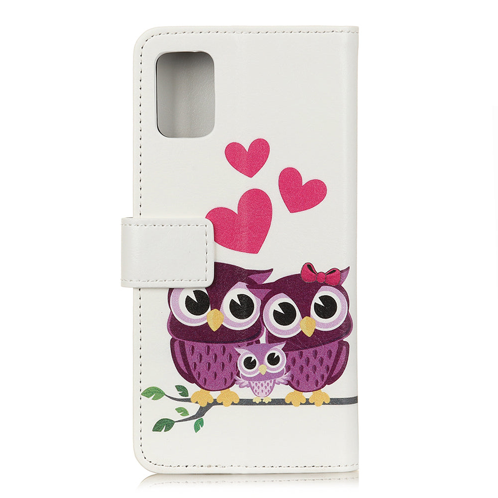 Printing Skin with Wallet Leather Protective Cover for Samsung Galaxy S20 FE/S20 Fan Edition/S20 FE 5G/S20 Fan Edition 5G/S20 Lite - Owls and Hearts