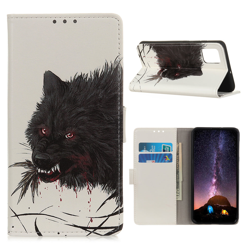 Printing Skin with Wallet Leather Protective Cover for Samsung Galaxy S20 FE/S20 Fan Edition/S20 FE 5G/S20 Fan Edition 5G/S20 Lite - Black Wolf