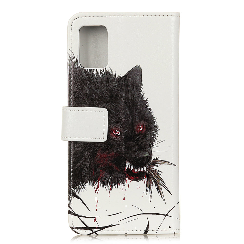 Printing Skin with Wallet Leather Protective Cover for Samsung Galaxy S20 FE/S20 Fan Edition/S20 FE 5G/S20 Fan Edition 5G/S20 Lite - Black Wolf