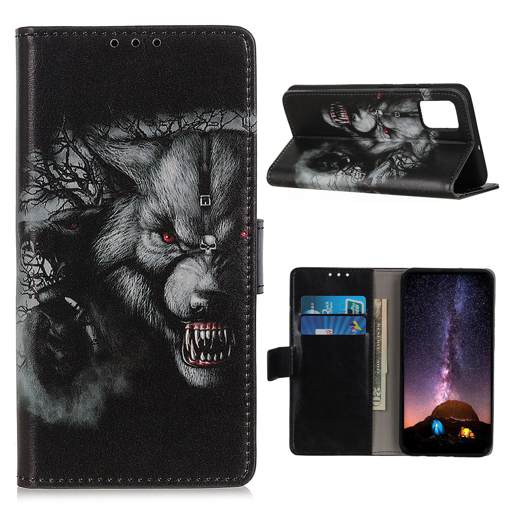 Printing Skin with Wallet Leather Protective Cover for Samsung Galaxy S20 FE/S20 Fan Edition/S20 FE 5G/S20 Fan Edition 5G/S20 Lite - Fierce Wolf