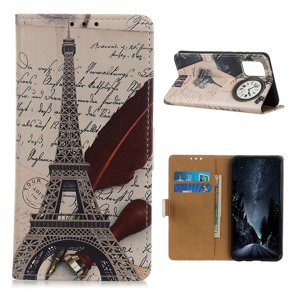 For Samsung Galaxy S20 FE/S20 Fan Edition/S20 FE 5G/S20 Fan Edition 5G/S20 Lite/S20 Lite Phone Case Pattern Printing PU Leather Shockproof Cover with Stand Wallet - Eiffel Tower and Letters