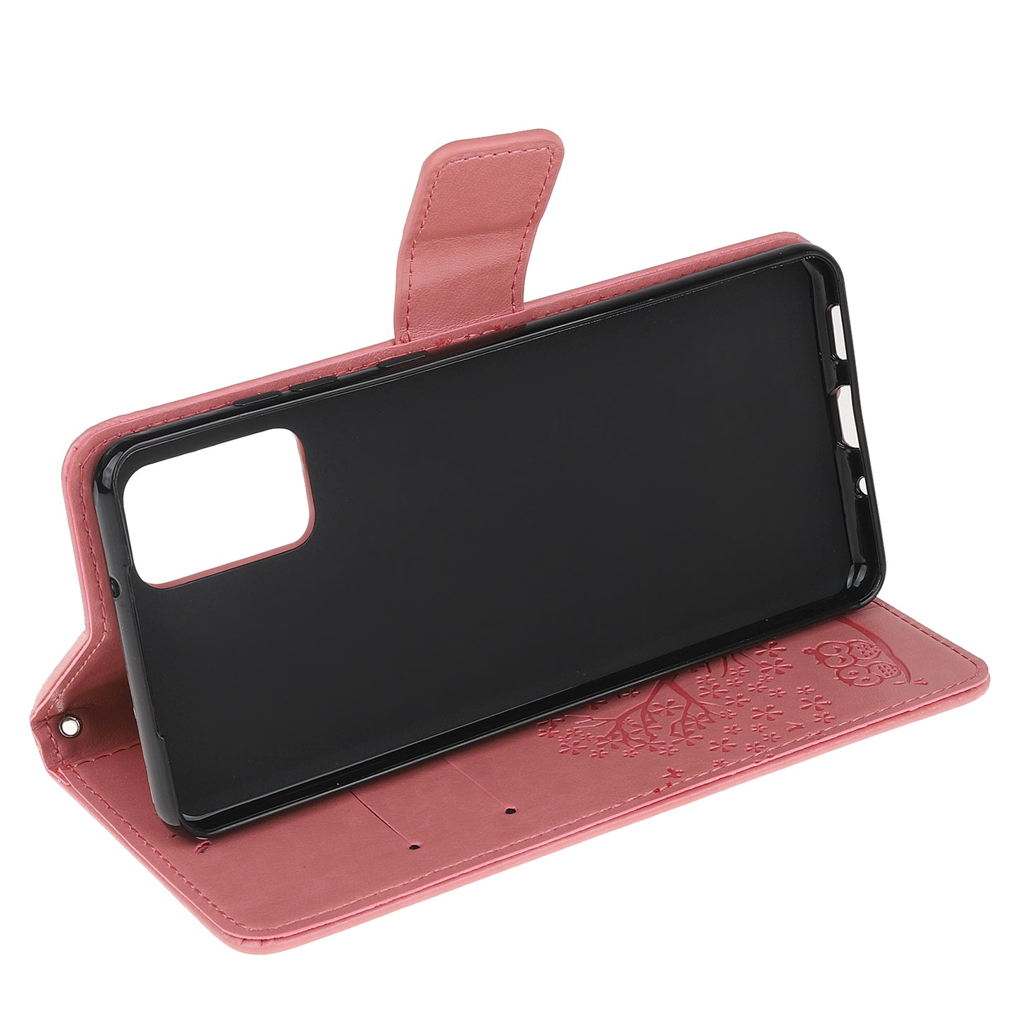 Imprint Tree Owl Wallet Leather Cover Stand Case for Samsung Galaxy S20 Lite/S20 Fan Edition - Pink