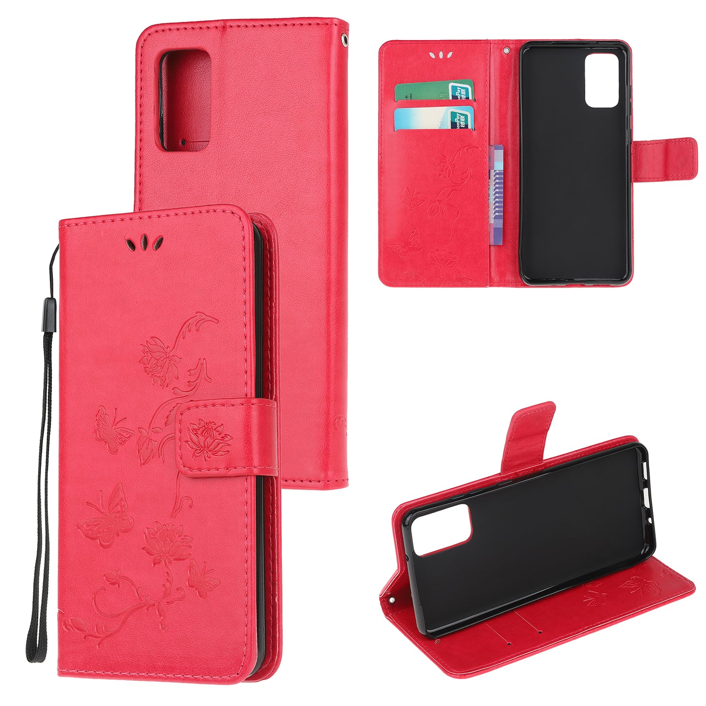 Imprint Butterfly Flowers Leather Shell Wallet Phone Case for Samsung Galaxy S20 Lite/S20 Fan Edition - Red
