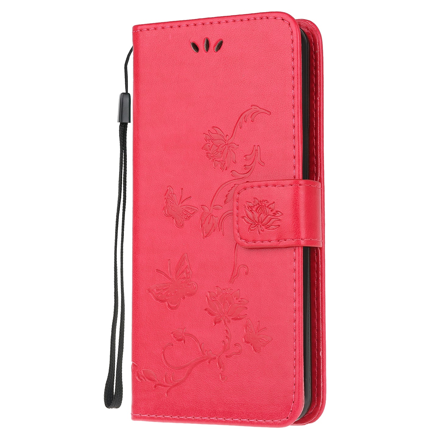 Imprint Butterfly Flowers Leather Shell Wallet Phone Case for Samsung Galaxy S20 Lite/S20 Fan Edition - Red