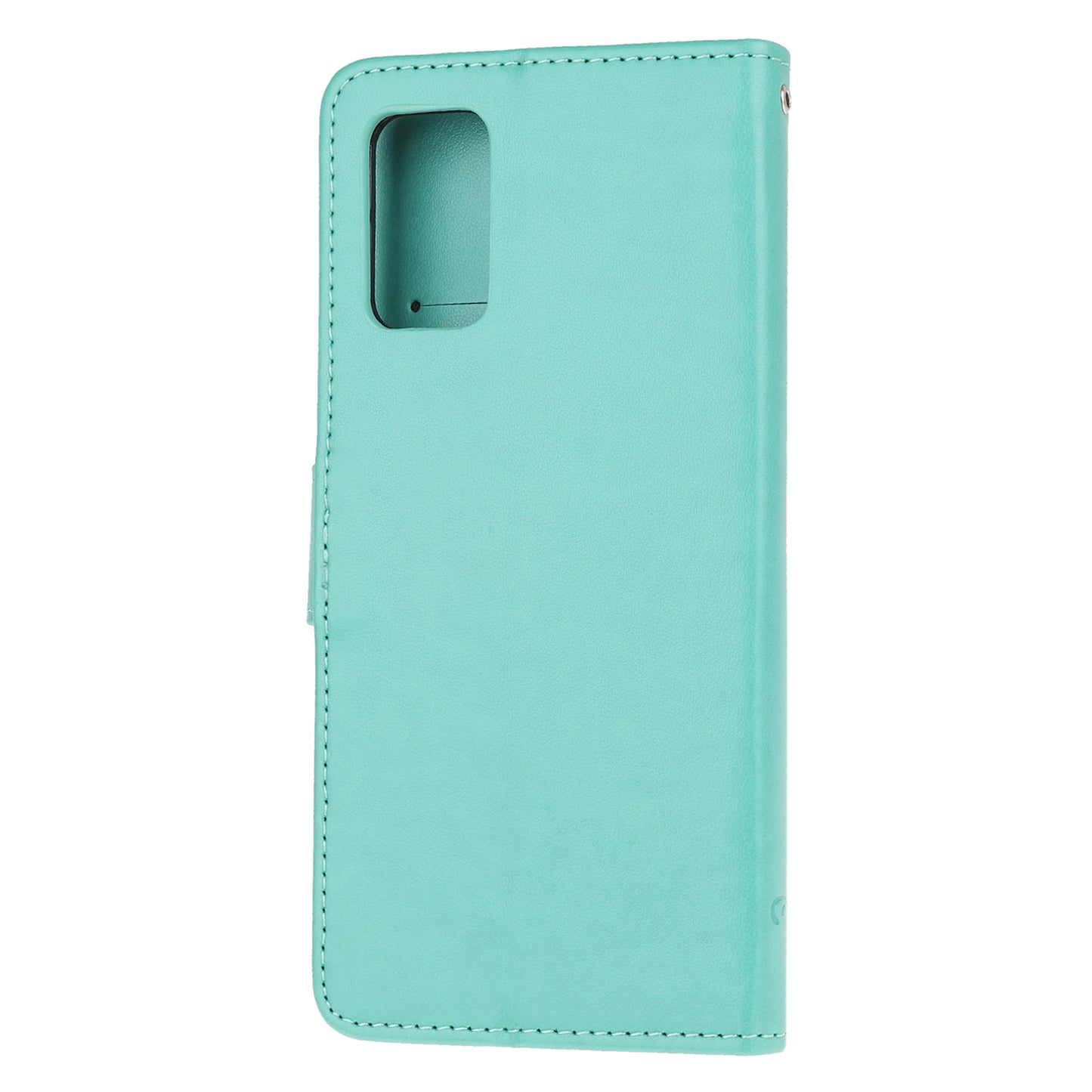 Imprint Butterfly Flowers Leather Shell Wallet Phone Case for Samsung Galaxy S20 Lite/S20 Fan Edition - Cyan