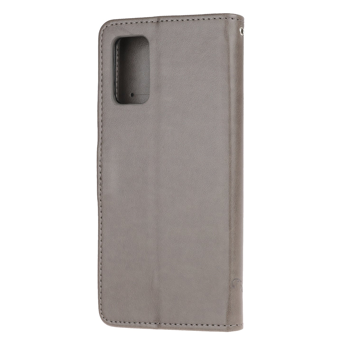 Imprint Butterfly Flowers Leather Shell Wallet Phone Case for Samsung Galaxy S20 Lite/S20 Fan Edition - Grey