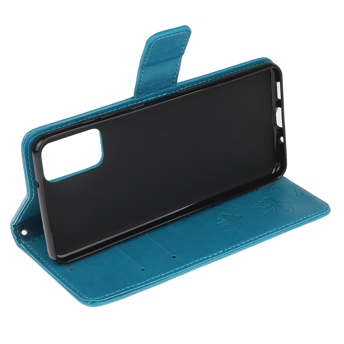 Imprint Butterfly Flowers Leather Shell Wallet Phone Case for Samsung Galaxy S20 Lite/S20 Fan Edition - Blue