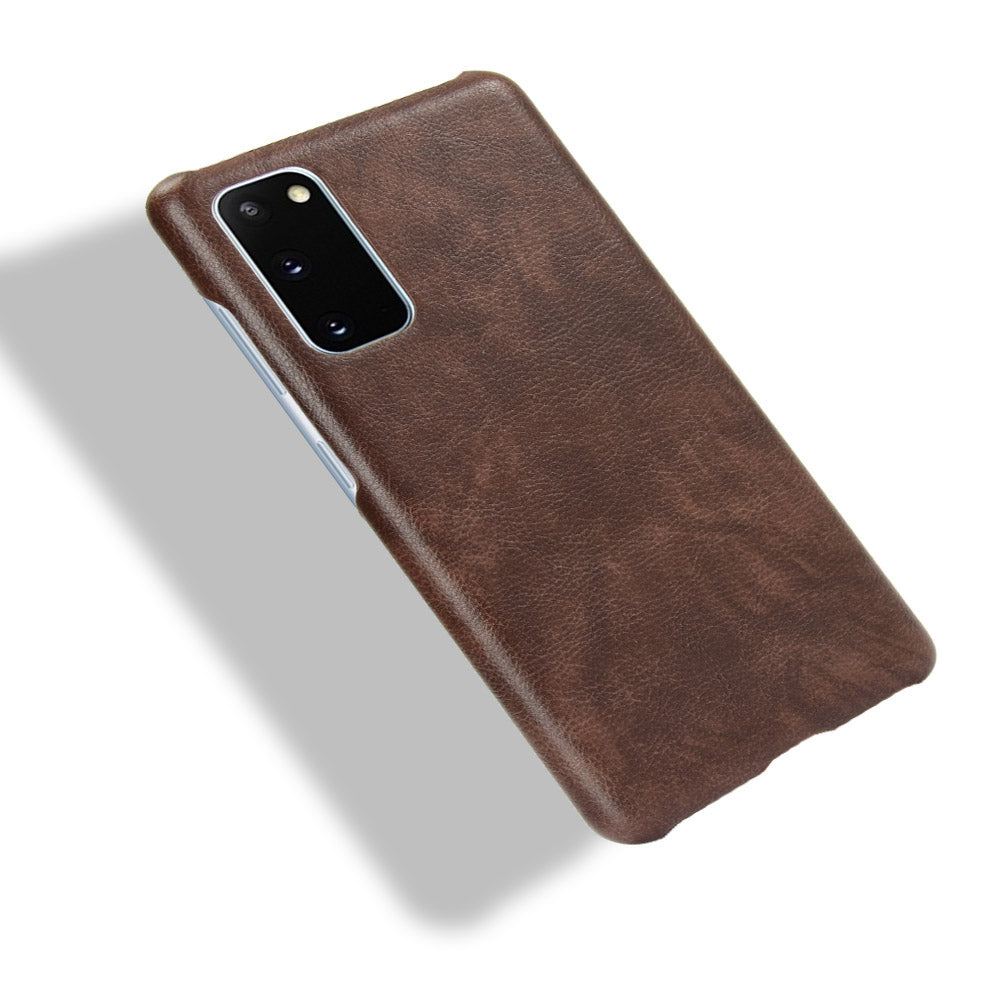 Litchi Skin Leather Coated Hard PC Case for Samsung Galaxy S20 FE 4G/5G/S20 Lite/S20 FE 2022 - Brown