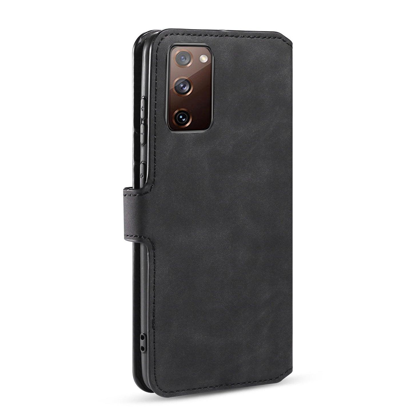 DG.MING Phone Case for Samsung Galaxy S20 FE 4G/5G/S20 Lite/S20 FE 2022 Retro Style Leather Wallet Stand Cover - Black
