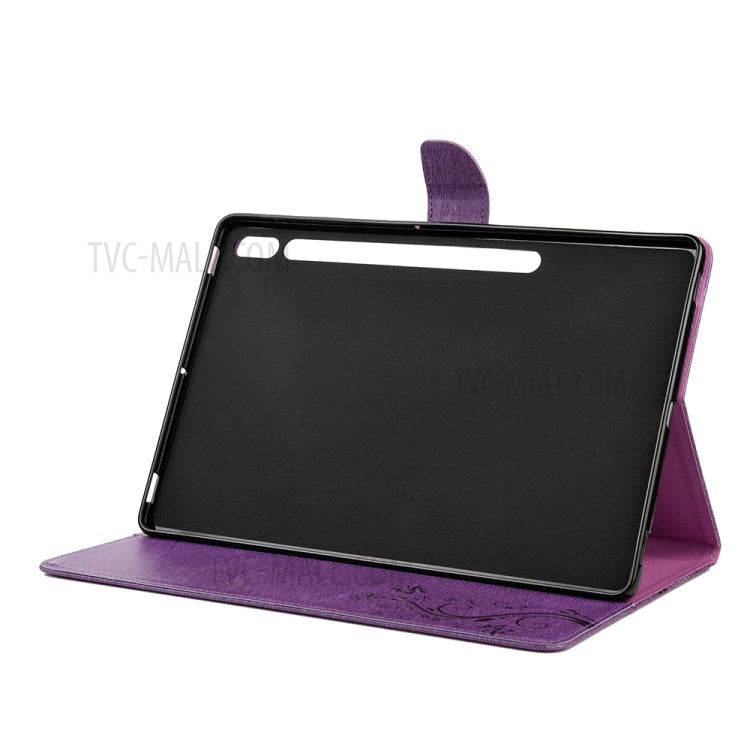 Butterflies Imprint Wallet Stand Flip Leather Tablet Cover for Samsung Galaxy Tab S7+ / T970 / S8+ - Purple