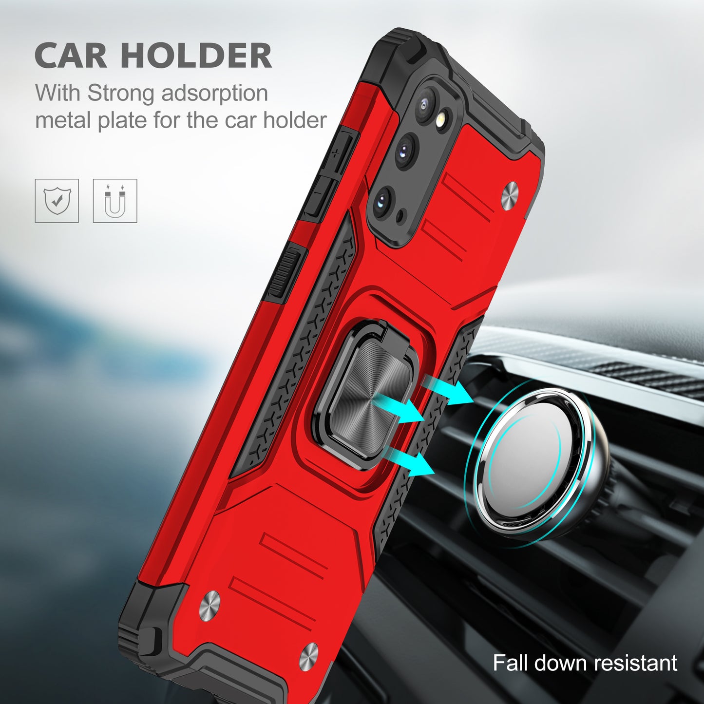 Detachable 2-in-1 Armor Style Kickstand TPU + PC Shell with Metal Sheet for Samsung Galaxy S20 4G/S20 5G - Red