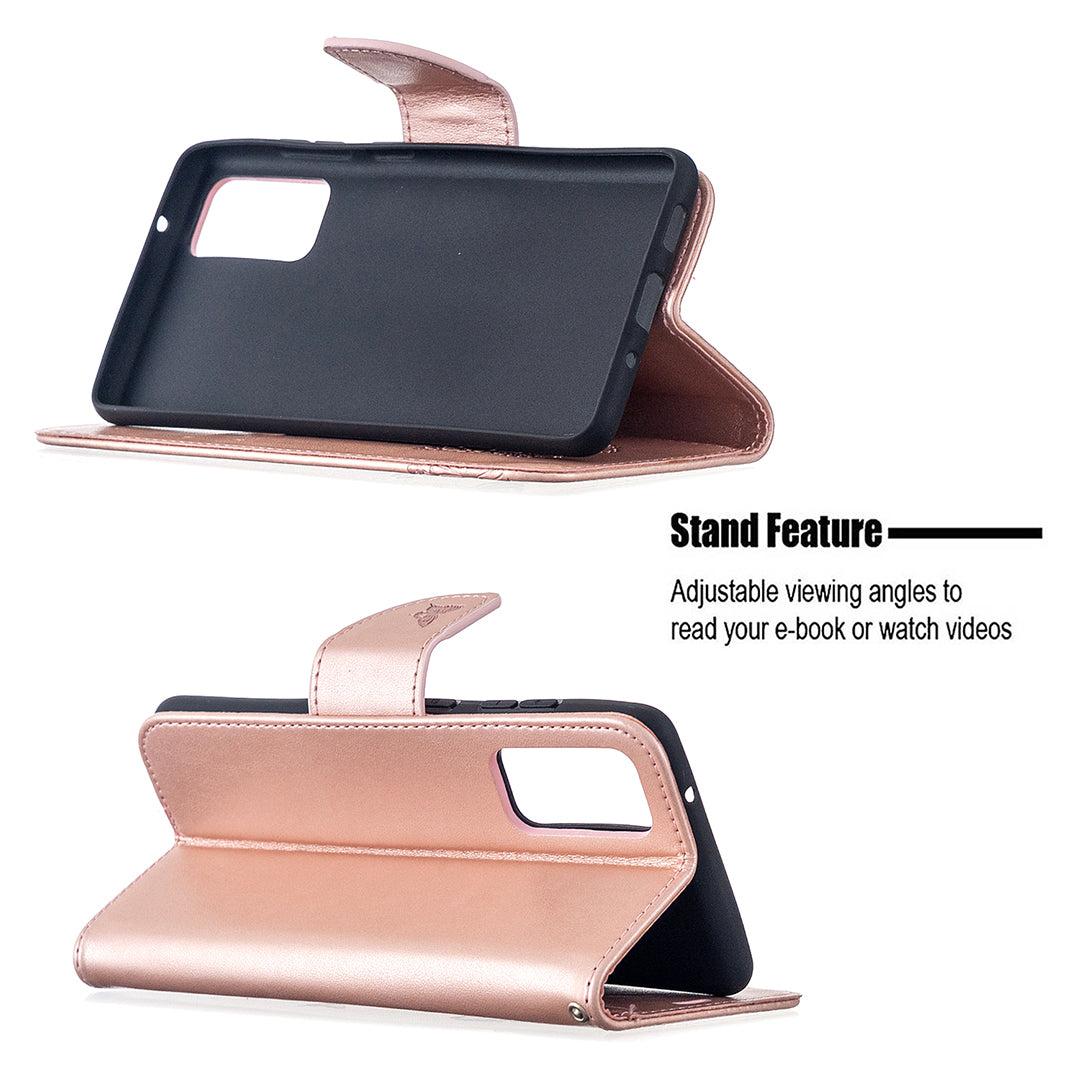 Imprint Butterflies with Wallet Leather Cover for Samsung Galaxy S20 FE 4G/FE 5G/S20 Lite/S20 FE 2022 - Rose Gold