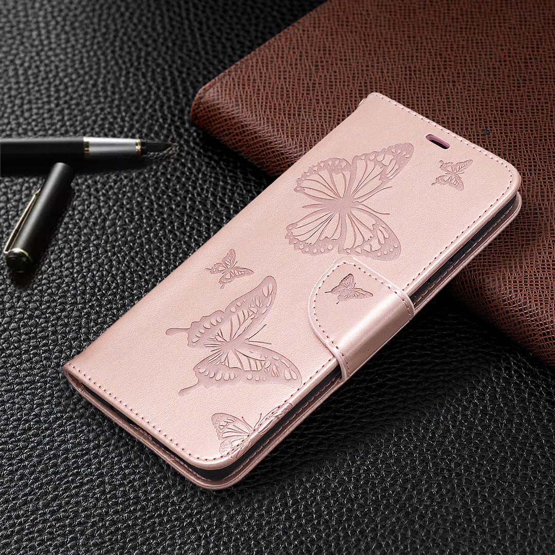 Imprint Butterflies with Wallet Leather Cover for Samsung Galaxy S20 FE 4G/FE 5G/S20 Lite/S20 FE 2022 - Rose Gold