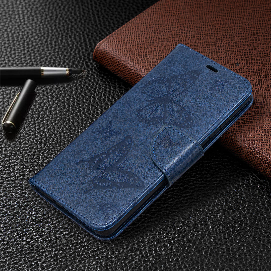 Imprint Butterflies with Wallet Leather Cover for Samsung Galaxy S20 FE 4G/FE 5G/S20 Lite/S20 FE 2022 - Blue