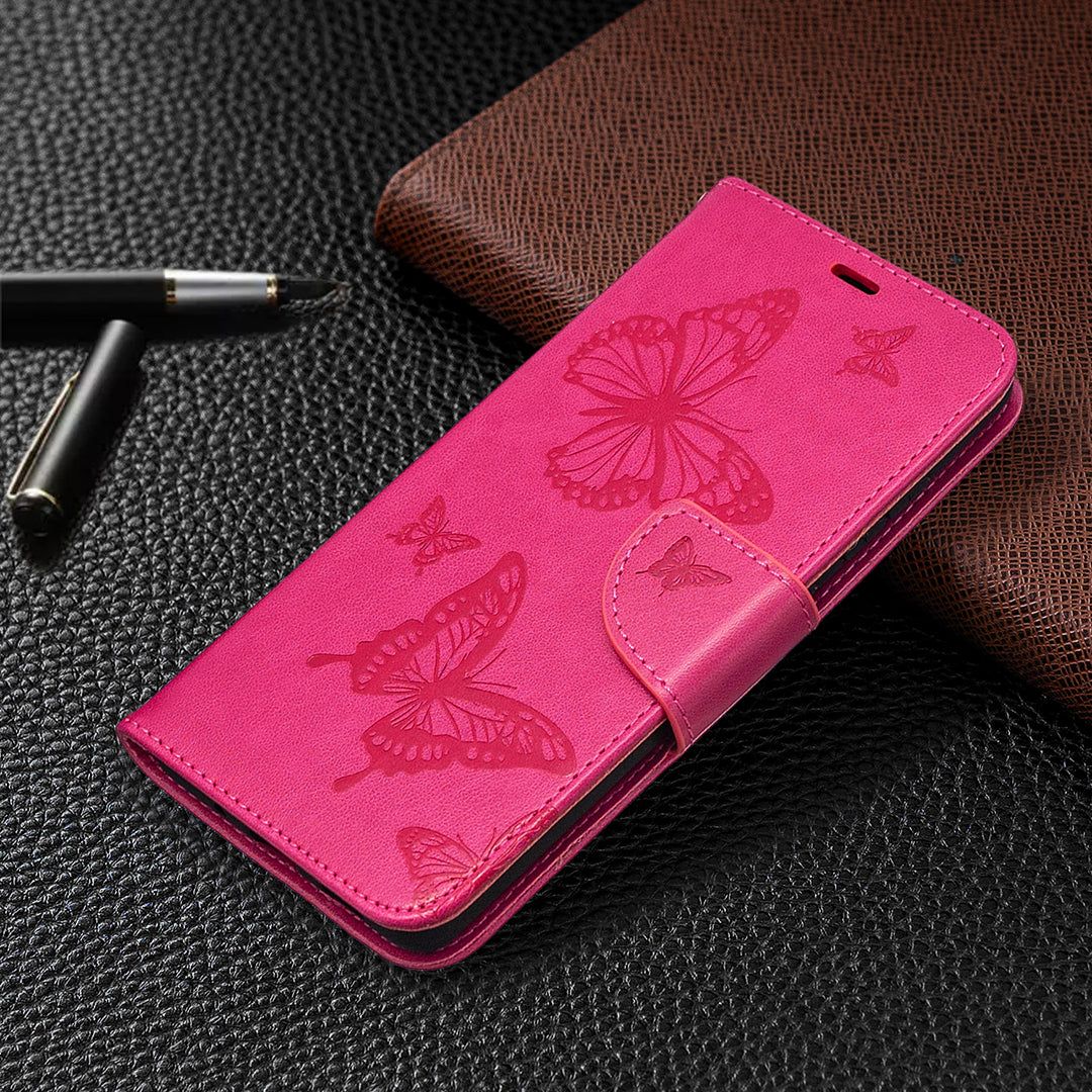 Imprint Butterflies with Wallet Leather Cover for Samsung Galaxy S20 FE 4G/FE 5G/S20 Lite/S20 FE 2022 - Rose