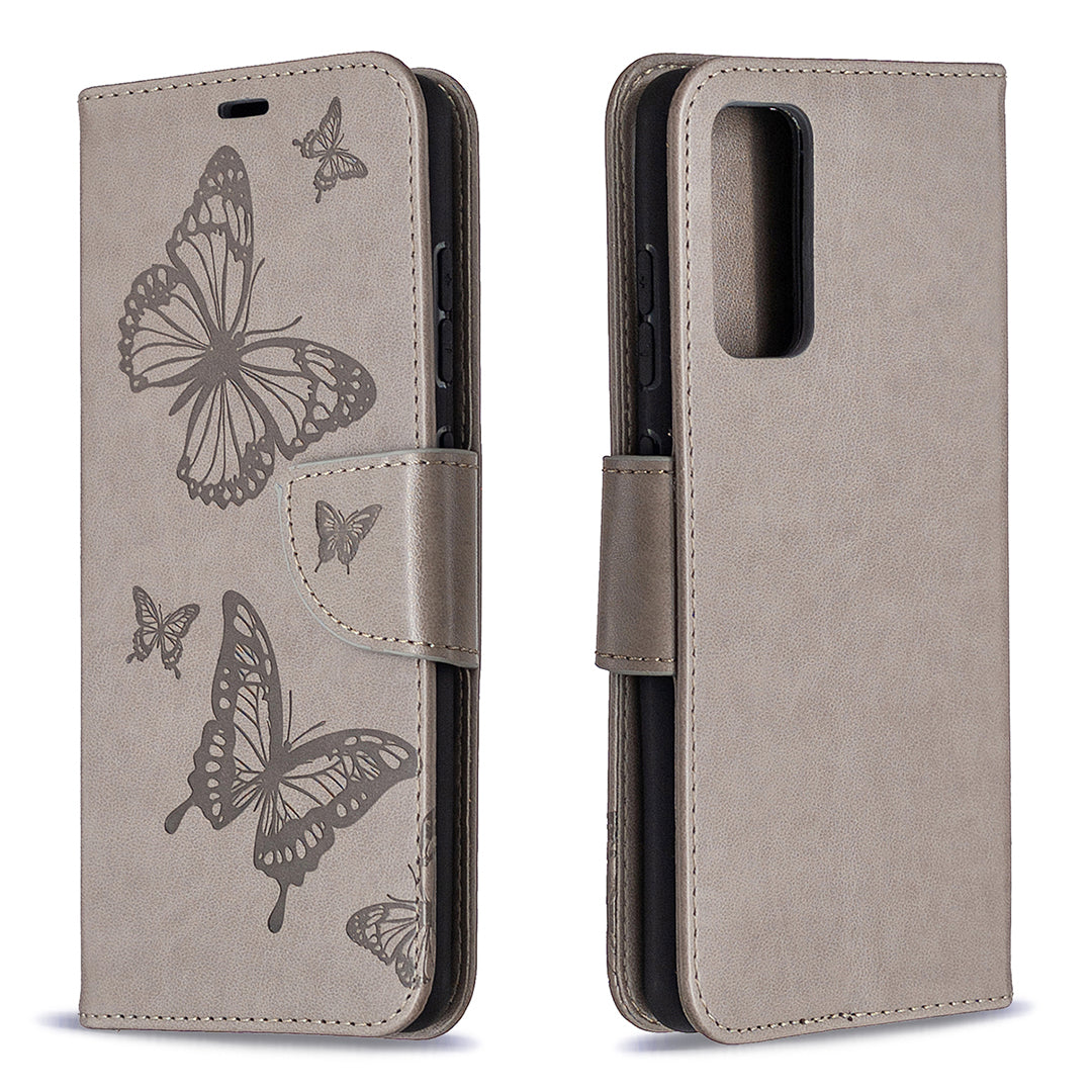Imprint Butterflies with Wallet Leather Cover for Samsung Galaxy S20 FE 4G/FE 5G/S20 Lite/S20 FE 2022 - Grey