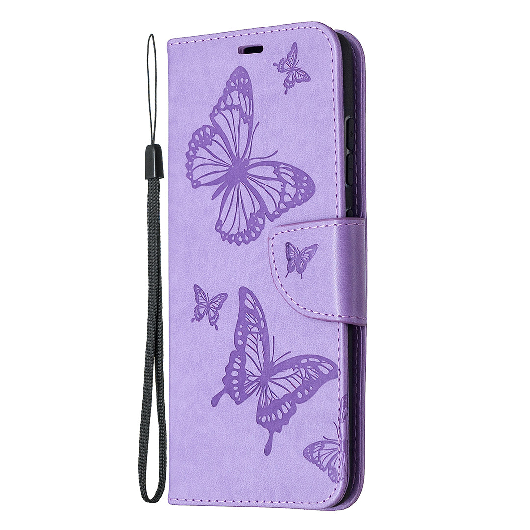 Imprint Butterflies with Wallet Leather Cover for Samsung Galaxy S20 FE 4G/FE 5G/S20 Lite/S20 FE 2022 - Purple