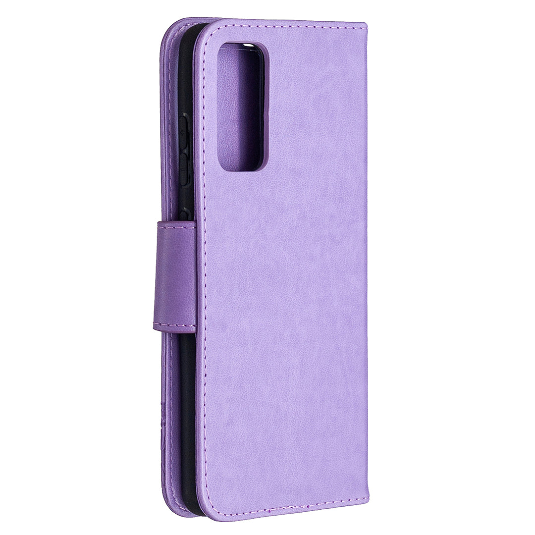 Imprint Butterflies with Wallet Leather Cover for Samsung Galaxy S20 FE 4G/FE 5G/S20 Lite/S20 FE 2022 - Purple